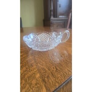 Vintage Clear Pressed Glass Handled Nappy Relish Dish Sawtooth Edge Bowl Serving